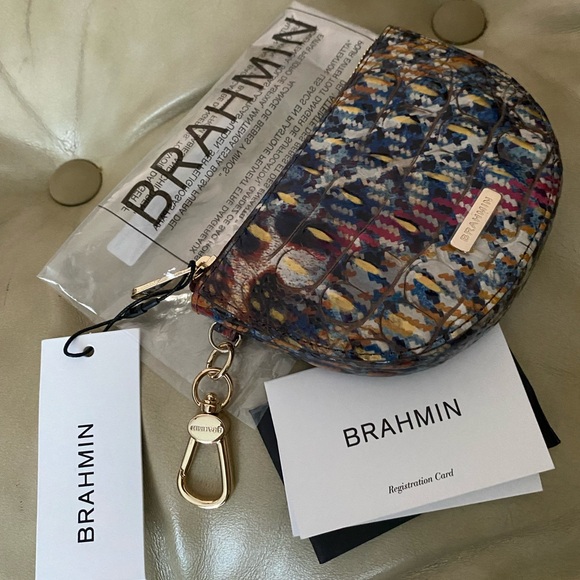 NWT Brahmin Clip On Coin Wallet Britt Trendsetter Leather Bag Charm Plaid - Picture 1 of 9
